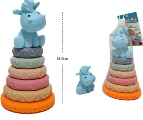 Tour empilable girafe et anneaux colorés